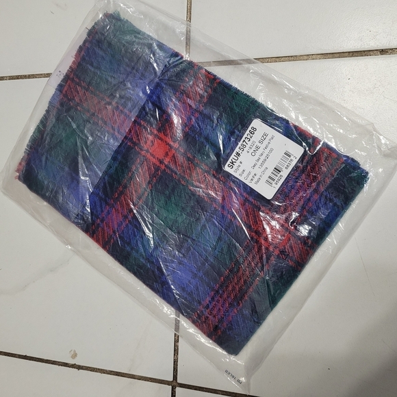 Lands' End Multicolor Plaid Scarf One Size Deep Sea Navy Festival New - Picture 2 of 2